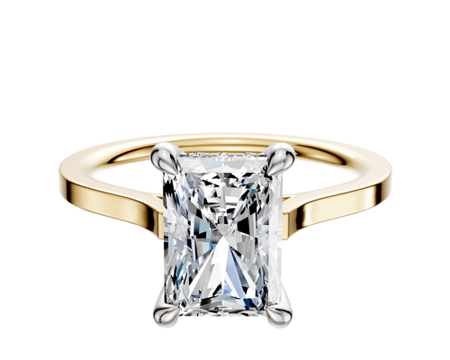 14K Two Tone 4 Prong Hidden Halo Cathedral Flat 1.5mm Engagement Ring