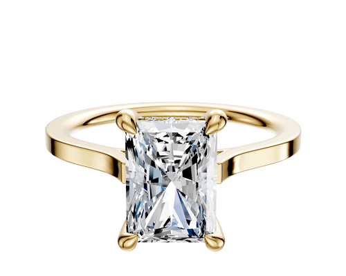 14K Yellow Gold 4 Prong Hidden Halo Cathedral Flat 1.5mm Engagement Ring