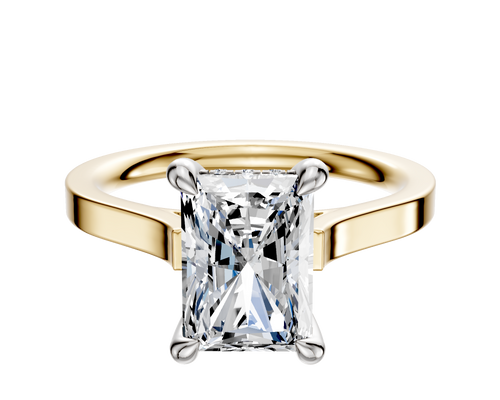 18K Two Tone 4 Prong Hidden Halo Cathedral Flat 2.0mm Engagement Ring