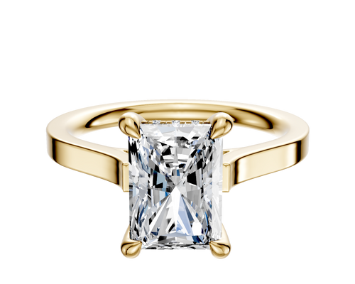 18K Yellow Gold 4 Prong Hidden Halo Cathedral Flat 2.0mm Engagement Ring
