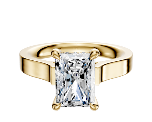 18K Yellow Gold 4 Prong Hidden Halo Cathedral Flat 3.0mm Engagement Ring
