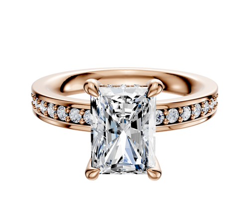 18K Rose Gold 4 Prong Hidden Halo Classic Flat 1-Row-Pave 2.5mm Engagement Ring