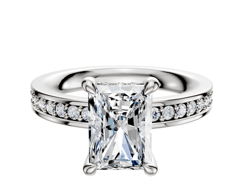 Platinum 4 Prong Hidden Halo Classic Flat 1-Row-Pave 2.5mm Engagement Ring