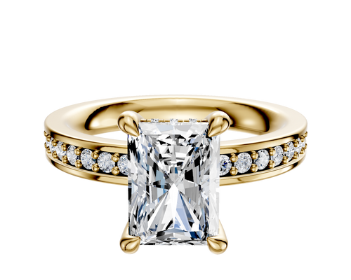 14K Yellow Gold 4 Prong Hidden Halo Classic Flat 1-Row-Pave 2.5mm Engagement Ring