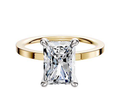 18K Two Tone 4 Prong Hidden Halo Classic Flat 1.5mm Engagement Ring