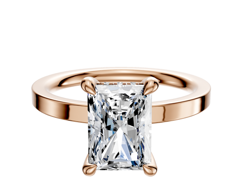 18K Rose Gold 4 Prong Hidden Halo Classic Flat 2.0mm Engagement Ring