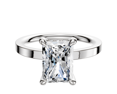 18K White Gold 4 Prong Hidden Halo Classic Flat 2.0mm Engagement Ring