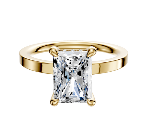 18K Yellow Gold 4 Prong Hidden Halo Classic Flat 2.0mm Engagement Ring