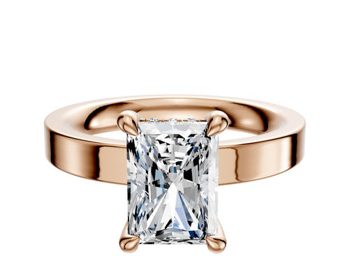 18K Rose Gold 4 Prong Hidden Halo Classic Flat 3.0mm Engagement Ring