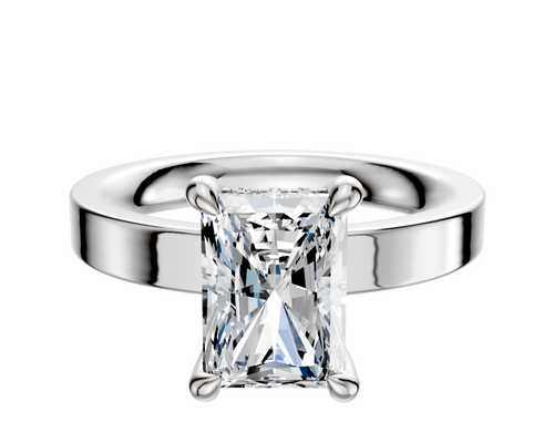 14K White Gold 4 Prong Hidden Halo Classic Flat 3.0mm Engagement Ring