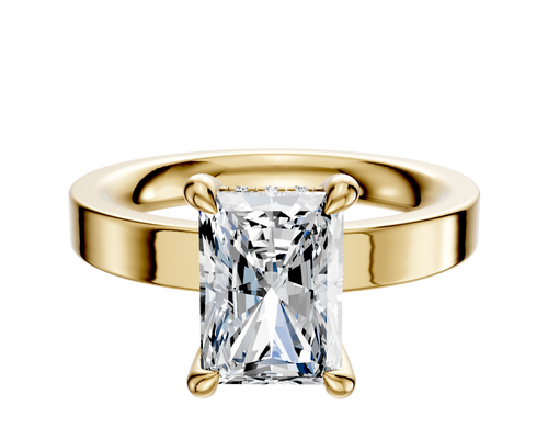 14K Yellow Gold 4 Prong Hidden Halo Classic Flat 3.0mm Engagement Ring