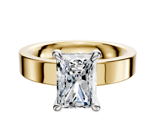 14K Two Tone 4 Prong Hidden Halo Classic Flat 4.0mm Engagement Ring