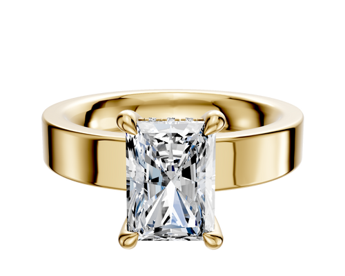 18K Yellow Gold 4 Prong Hidden Halo Classic Flat 4.0mm Engagement Ring