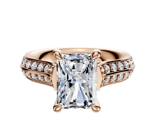 18K Rose Gold 4 Prong Hidden Halo Cathedral Knife Edge 1-Row-Pave 2.5mm Engagement Ring