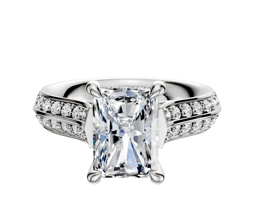 14K White Gold 4 Prong Hidden Halo Cathedral Knife Edge 1-Row-Pave 2.5mm Engagement Ring