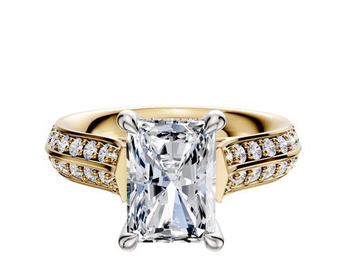 14K Two Tone 4 Prong Hidden Halo Cathedral Knife Edge 1-Row-Pave 2.5mm Engagement Ring