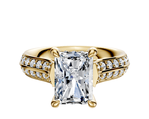 18K Yellow Gold 4 Prong Hidden Halo Cathedral Knife Edge 1-Row-Pave 2.5mm Engagement Ring