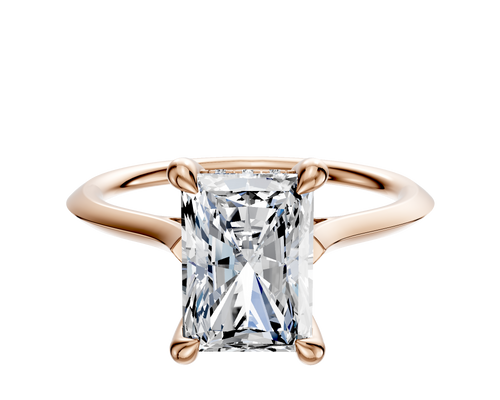 18K Rose Gold 4 Prong Hidden Halo Cathedral Knife Edge 1.5mm Engagement Ring