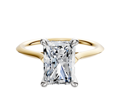 18K Two Tone 4 Prong Hidden Halo Cathedral Knife Edge 1.5mm Engagement Ring