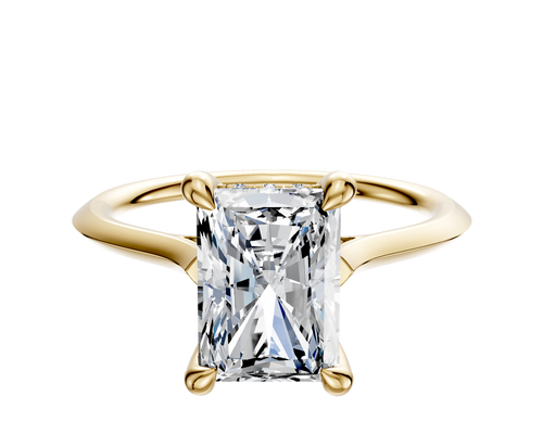 18K Yellow Gold 4 Prong Hidden Halo Cathedral Knife Edge 1.5mm Engagement Ring