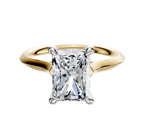 18K Two Tone 4 Prong Hidden Halo Cathedral Knife Edge 2.0mm Engagement Ring