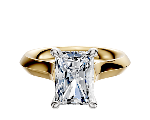 14K Two Tone 4 Prong Hidden Halo Cathedral Knife Edge 3.0mm Engagement Ring