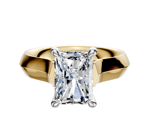 18K Two Tone 4 Prong Hidden Halo Cathedral Knife Edge 4.0mm Engagement Ring