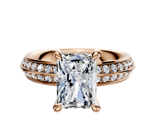 18K Rose Gold 4 Prong Hidden Halo Classic Knife Edge 1-Row-Pave 2.5mm Engagement Ring