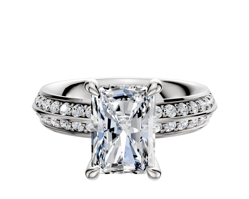 18K White Gold 4 Prong Hidden Halo Classic Knife Edge 1-Row-Pave 2.5mm Engagement Ring