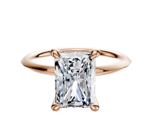 18K Rose Gold 4 Prong Hidden Halo Classic Knife Edge 1.5mm Engagement Ring
