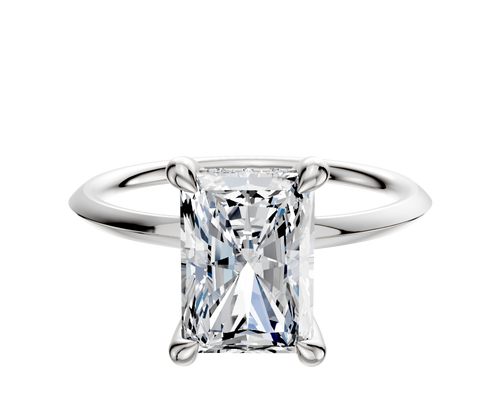 18K White Gold 4 Prong Hidden Halo Classic Knife Edge 1.5mm Engagement Ring