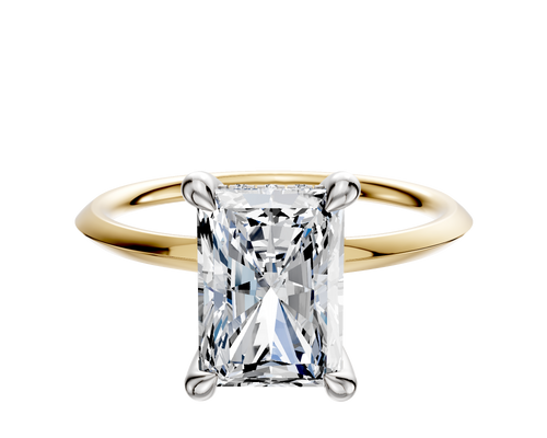 14K Two Tone 4 Prong Hidden Halo Classic Knife Edge 1.5mm Engagement Ring