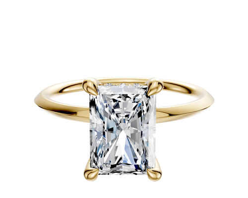 18K Yellow Gold 4 Prong Hidden Halo Classic Knife Edge 1.5mm Engagement Ring