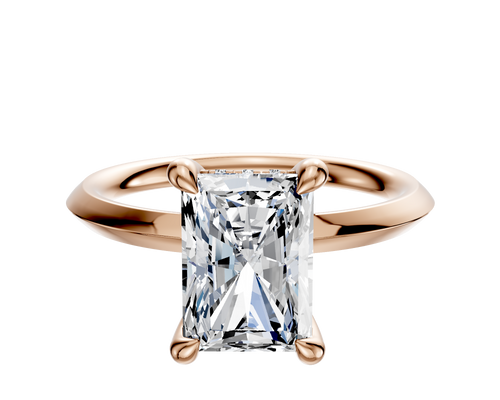 18K Rose Gold 4 Prong Hidden Halo Classic Knife Edge 2.0mm Engagement Ring