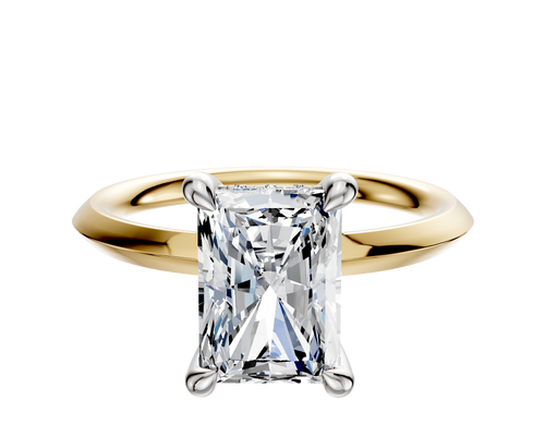 14K Two Tone 4 Prong Hidden Halo Classic Knife Edge 2.0mm Engagement Ring