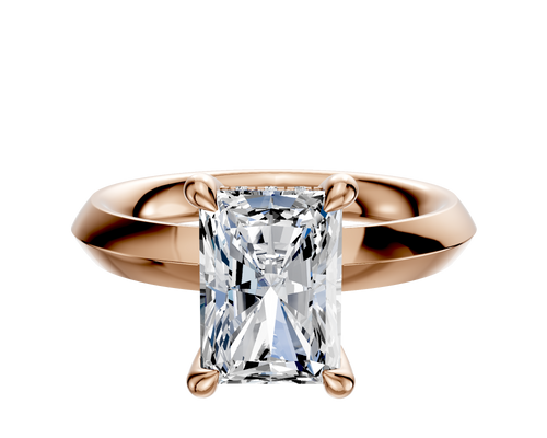 14K Rose Gold 4 Prong Hidden Halo Classic Knife Edge 3.0mm Engagement Ring