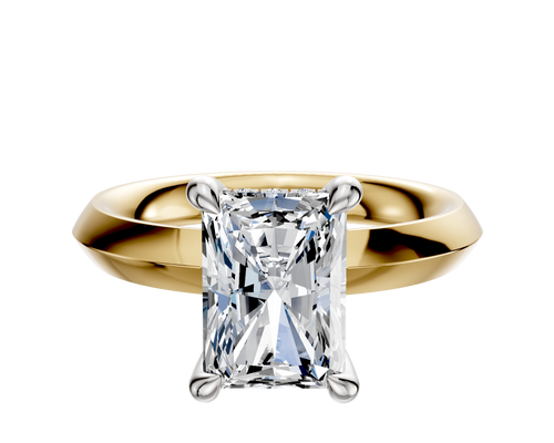 18K Two Tone 4 Prong Hidden Halo Classic Knife Edge 3.0mm Engagement Ring