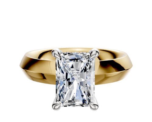 18K Two Tone 4 Prong Hidden Halo Classic Knife Edge 4.0mm Engagement Ring