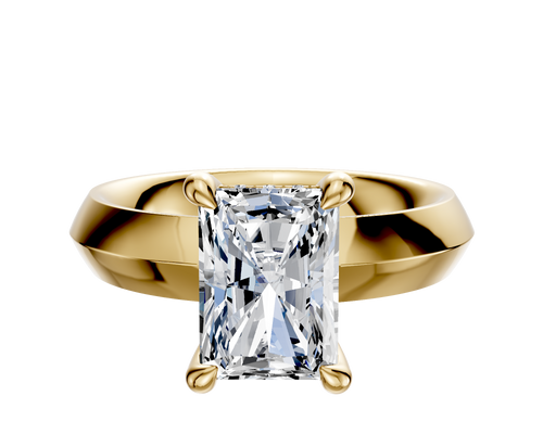 14K Yellow Gold 4 Prong Hidden Halo Classic Knife Edge 4.0mm Engagement Ring