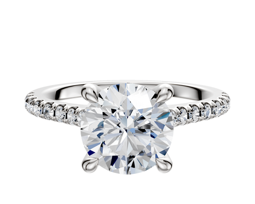 14K White Gold 4 Prong Hidden Halo Cathedral Dome 1-Row-Pave 2.5mm Engagement Ring