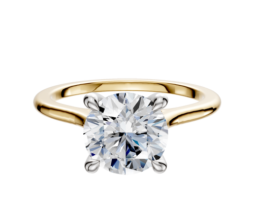 18K Two Tone 4 Prong Hidden Halo Cathedral Dome 1.5mm Engagement Ring