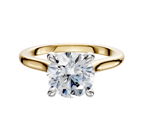 18K Two Tone 4 Prong Hidden Halo Cathedral Dome 2.0mm Engagement Ring