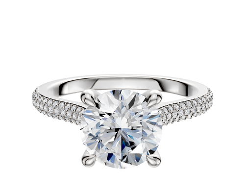 Platinum 4 Prong Hidden Halo Cathedral Dome 3-Row-Pave 2.0mm Engagement Ring