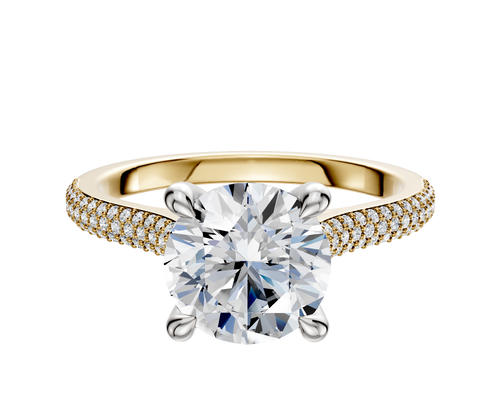 18K Two Tone 4 Prong Hidden Halo Cathedral Dome 3-Row-Pave 2.0mm Engagement Ring