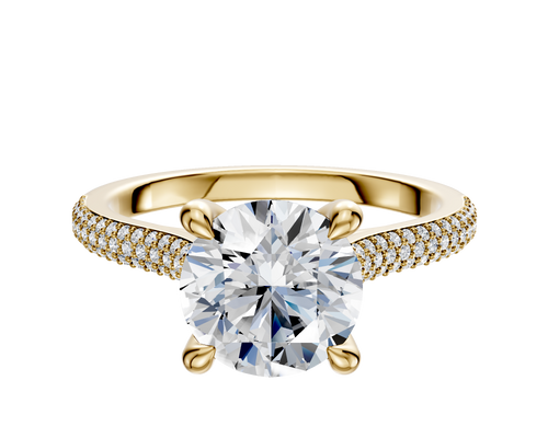 14K Yellow Gold 4 Prong Hidden Halo Cathedral Dome 3-Row-Pave 2.0mm Engagement Ring