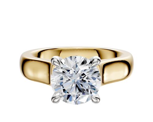 14K Two Tone 4 Prong Hidden Halo Cathedral Dome 4.0mm Engagement Ring