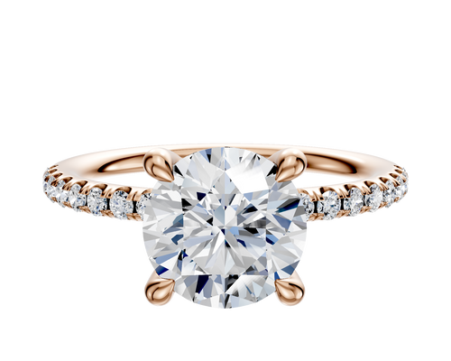 18K Rose Gold 4 Prong Hidden Halo Classic Dome 1-Row-Pave 2.5mm Engagement Ring
