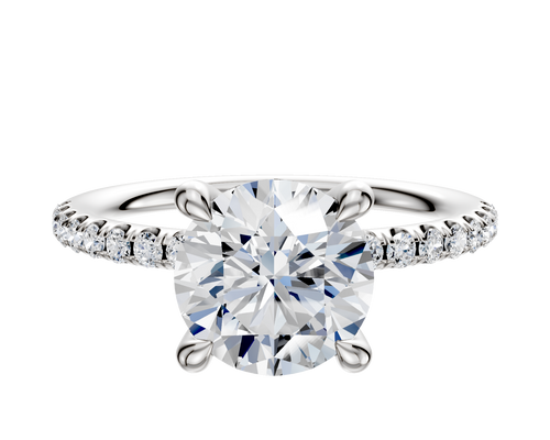 18K White Gold 4 Prong Hidden Halo Classic Dome 1-Row-Pave 2.5mm Engagement Ring