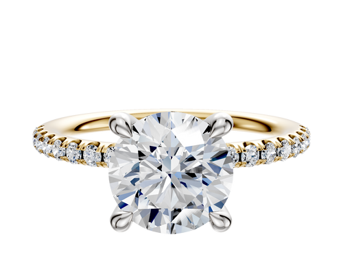14K Two Tone 4 Prong Hidden Halo Classic Dome 1-Row-Pave 2.5mm Engagement Ring