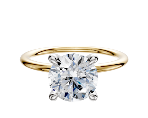 14K Two Tone 4 Prong Hidden Halo Classic Dome 1.5mm Engagement Ring